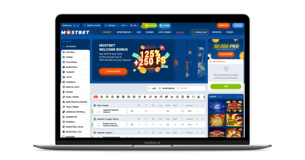 Mostbet Pakistan official website homepage with sports betting and casino offers